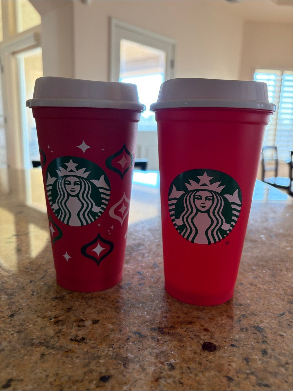 Starbucks Red Holiday Reusable Cups with White Lids - Set of 2